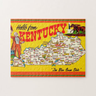 Vintage Kentucky Map Postcard Jigsaw Puzzle