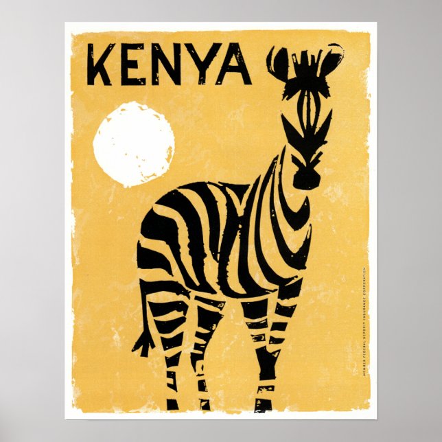 Vintage Kenya Africa Zebra Poster (Front)