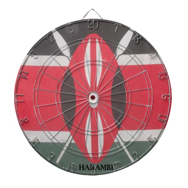 Vintage Kenya Flag Harambe Design Dartboard With Darts (Front)