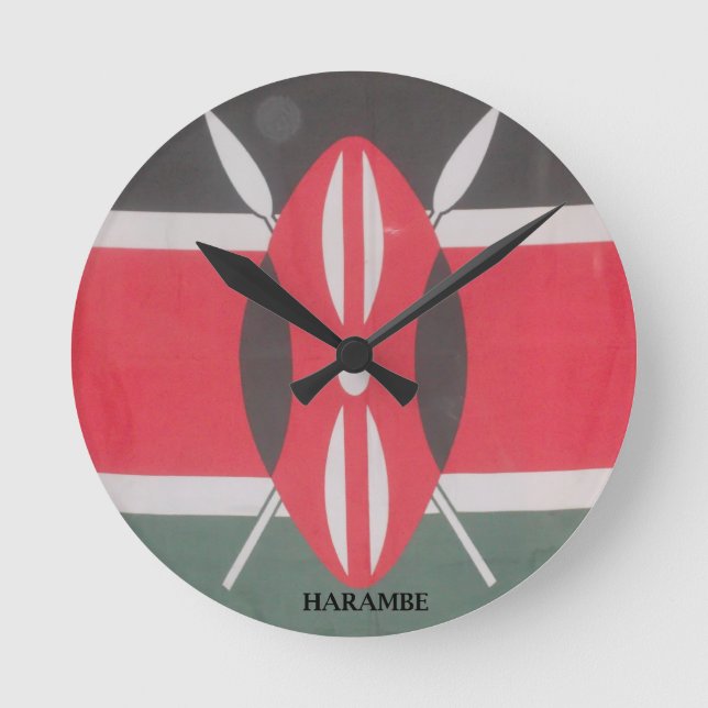 Vintage Kenya Flag Harambe Design Round Clock (Front)
