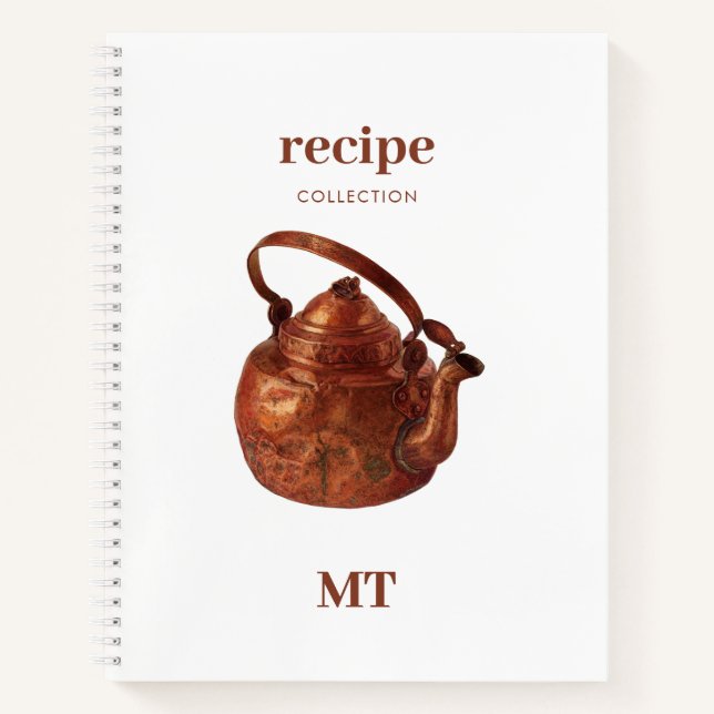 Vintage Kettle Recipe Cookbook Minimal Monogram Notebook (Front)