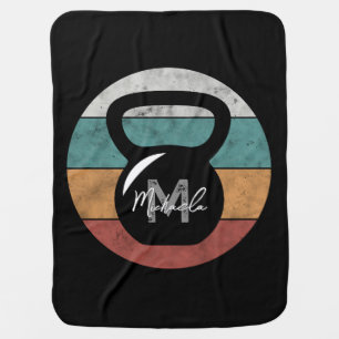 Vintage kettlebell custom monogram name initial baby blanket