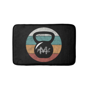 Vintage kettlebell custom monogram name initial bath mat