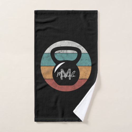 Vintage kettlebell custom monogram name initial bath towel set