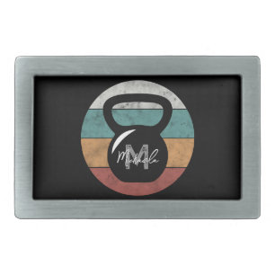 Vintage kettlebell custom monogram name initial belt buckle