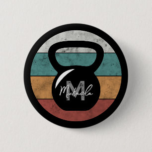 Vintage kettlebell custom monogram name initial button
