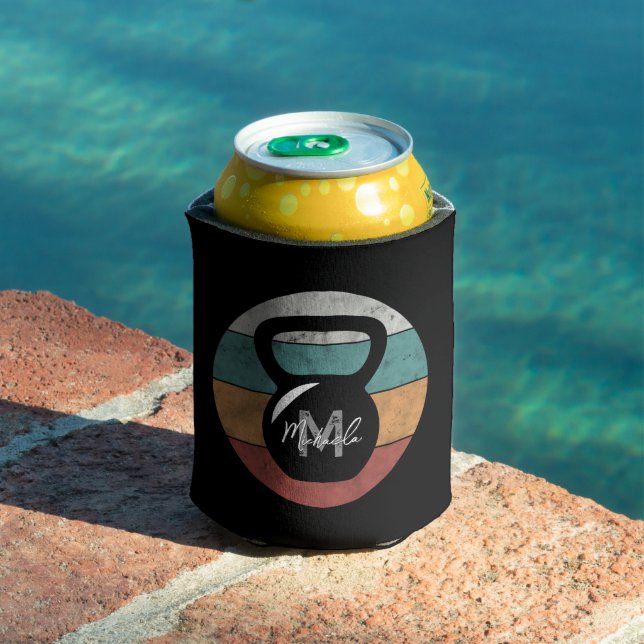 Vintage kettlebell custom monogram name initial can cooler (In Situ Pool)