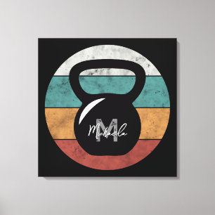 Vintage kettlebell custom monogram name initial canvas print
