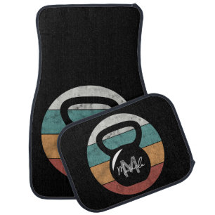 Vintage kettlebell custom monogram name initial car floor mat