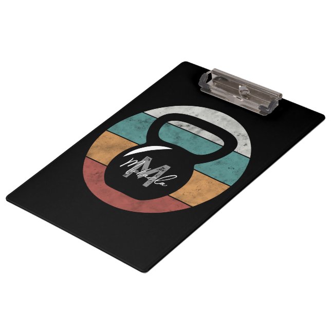 Vintage kettlebell custom monogram name initial clipboard (Angled)