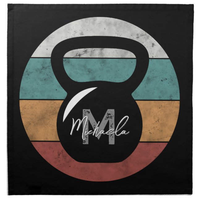 Vintage kettlebell custom monogram name initial cloth napkin (Front)