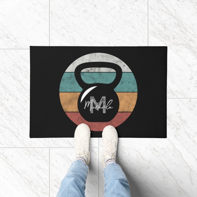 Vintage kettlebell custom monogram name initial doormat (Indoor)