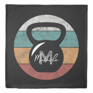 Vintage kettlebell custom monogram name initial duvet cover