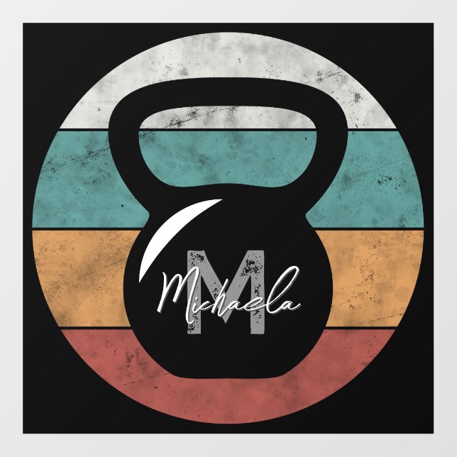 Vintage kettlebell custom monogram name initial floor decals (Front)