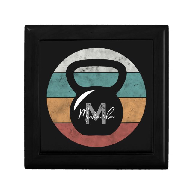 Vintage kettlebell custom monogram name initial gift box (Front)