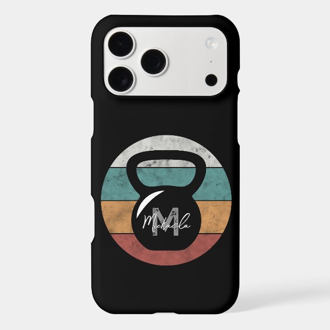 Vintage kettlebell custom monogram name initial iPhone case (Back)