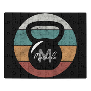 Vintage kettlebell custom monogram name initial jigsaw puzzle
