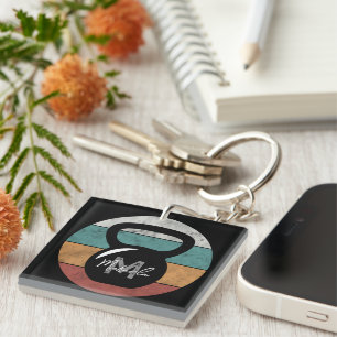 Vintage kettlebell custom monogram name initial keychain