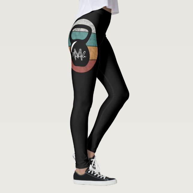 Vintage kettlebell custom monogram name initial leggings (Right)