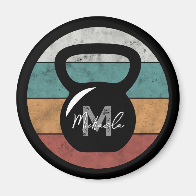 Vintage kettlebell custom monogram name initial magnet (Front)