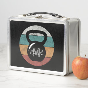 Vintage kettlebell custom monogram name initial metal lunch box