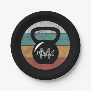 Vintage kettlebell custom monogram name initial paper plates