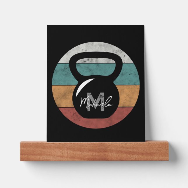 Vintage kettlebell custom monogram name initial picture ledge (Front)