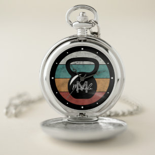 Vintage kettlebell custom monogram name initial pocket watch