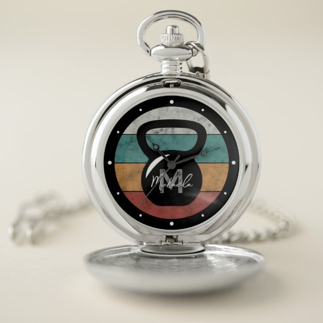 Vintage kettlebell custom monogram name initial pocket watch (Inside)
