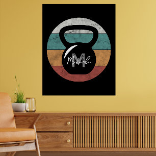 Vintage kettlebell custom monogram name initial poster