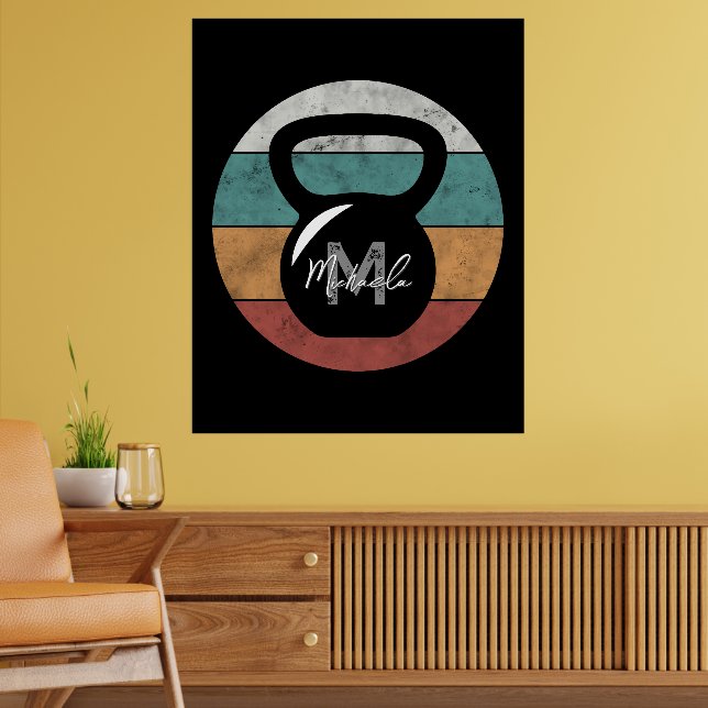 Vintage kettlebell custom monogram name initial poster (Living Room 2)