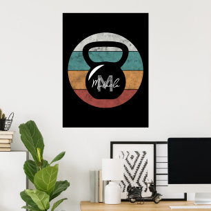 Vintage kettlebell custom monogram name initial poster