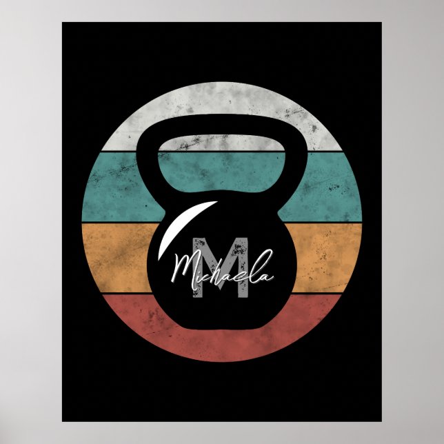 Vintage kettlebell custom monogram name initial poster (Front)