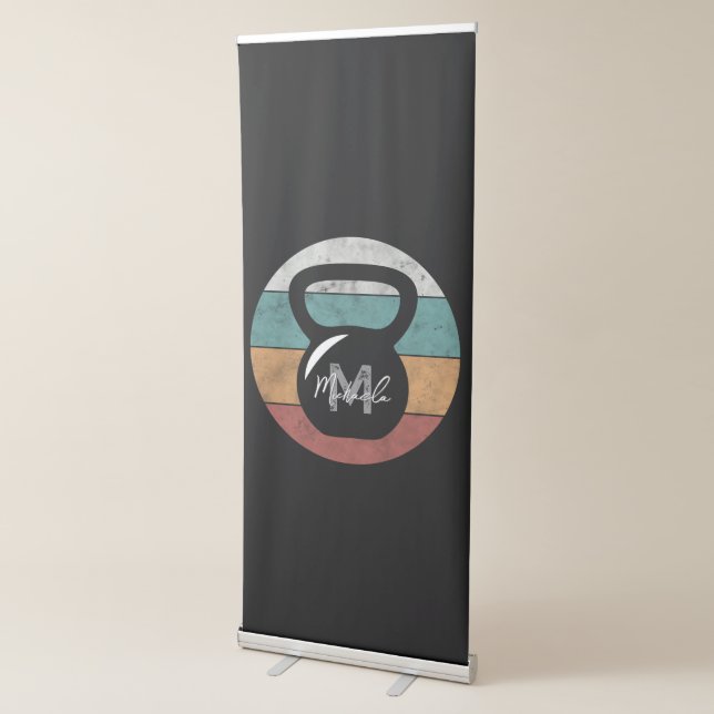 Vintage kettlebell custom monogram name initial retractable banner (3/4)