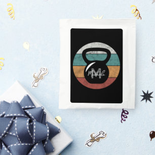 Vintage kettlebell custom monogram name initial tea bag drink mix