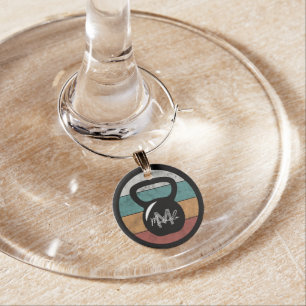 Vintage kettlebell custom monogram name initial wine charm