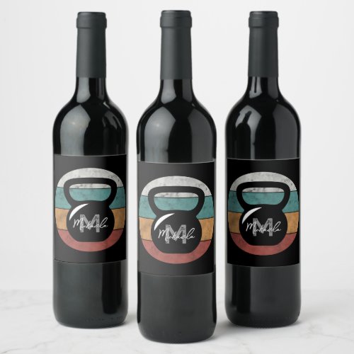 Vintage kettlebell custom monogram name initial wine label