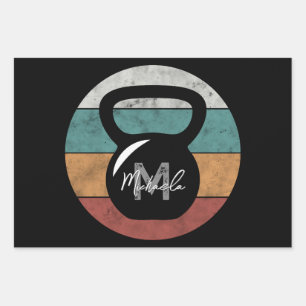 Vintage kettlebell custom monogram name initial wrapping paper sheets