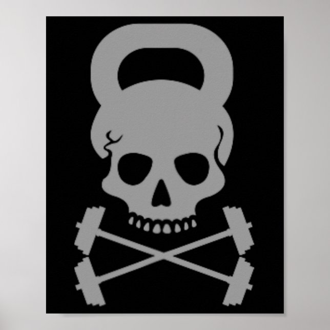 Vintage Kettlebell Fitness Skull Designer Workout  Poster (Front)