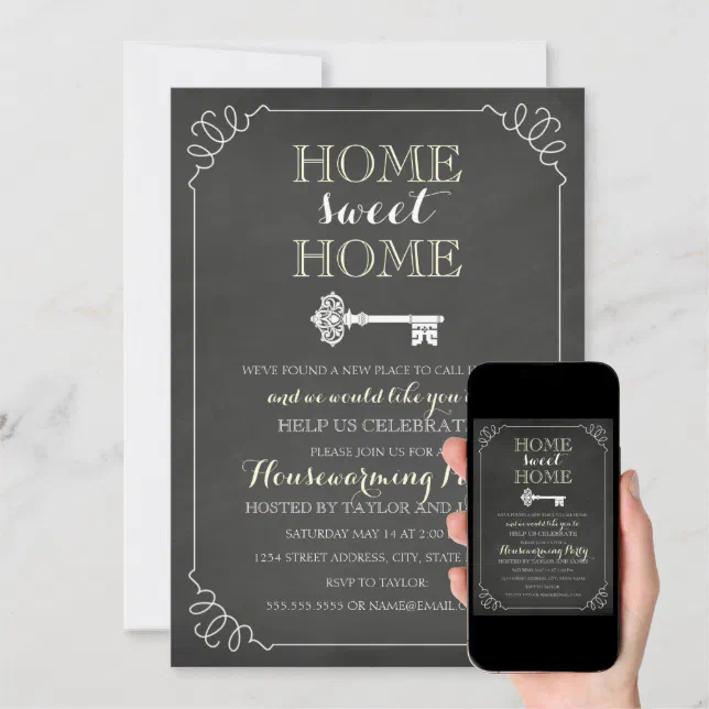 Vintage Key Chalkboard Housewarming Invite Zazzle