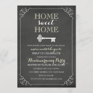 Vintage Key Chalkboard Housewarming Invite