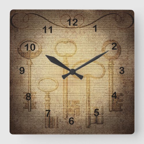 Vintage Key Design Square Wall Clock