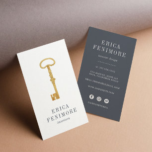 Vintage Key Interior Designer Vertical Business Card