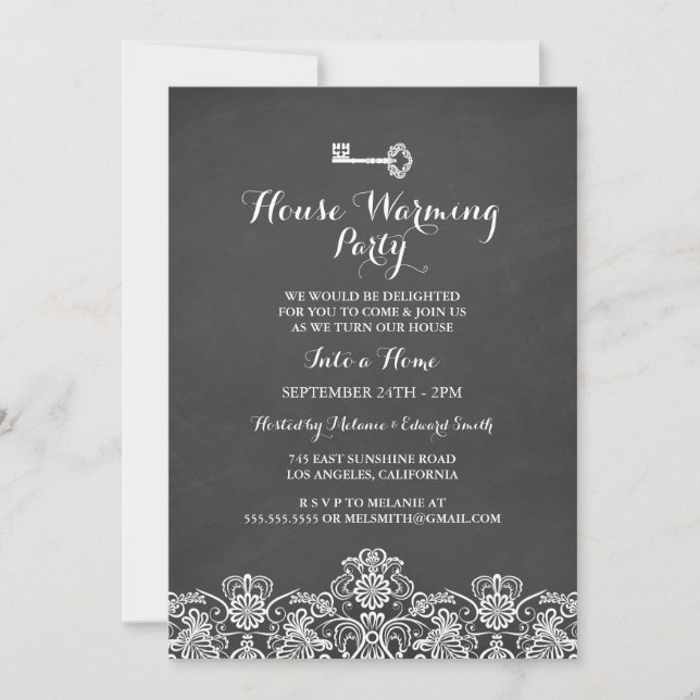 Vintage Key & Lace Housewarming Party Invite (Front)