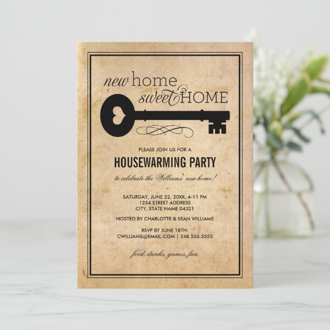 Vintage Key New Home Housewarming Invitation (Standing Front)