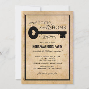 Vintage Key New Home Sweet Home Housewarming Invitation