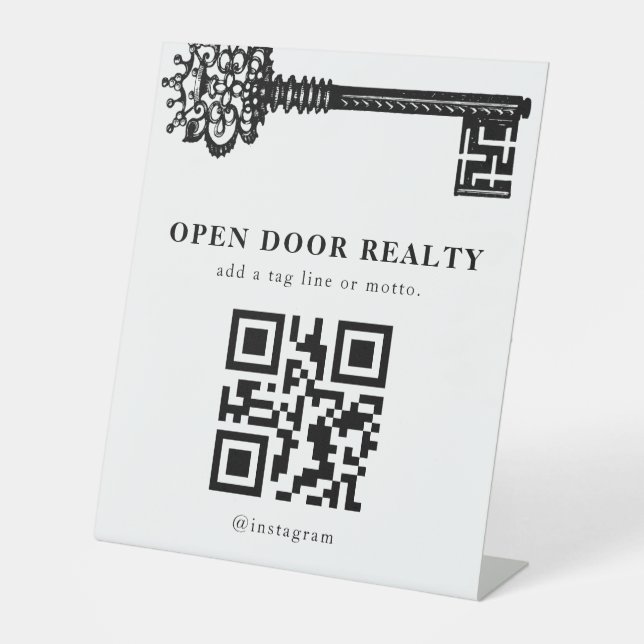 Vintage Key QR Code Pedestal Sign (Front)