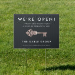 Vintage Key | Real Estate Business Reopening Sign<br><div class="desc">Announce your business reopening to the community with this lawn sign that's perfect for real estate brokerages, realtors, and property management companies. Modern design features white lettering on a soft black background adorned with a vintage style skeleton key illustration in faux rose gold foil. Personalize with four template text fields...</div>