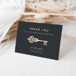 Vintage Key | Realtor or Real Estate Business Thank You Card<br><div class="desc">Send your thanks to your clients and the community, and announce your reopening, with these elegant branded cards for realtors, real estate firms, and property management companies. Design features modern white lettering on a soft black background accented with a vintage skeleton key illustration in faux gold foil. Personalize the front...</div>