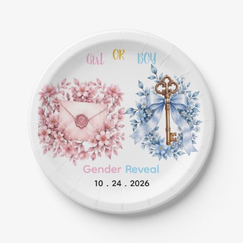 Vintage Key Wax Seal Envelope Gender Reveal Paper Plates